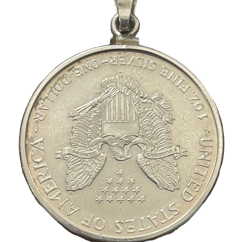 Coin Pendant 2000 1oz Fine Silver American Silver Eagle Dollar Sterling Pendant